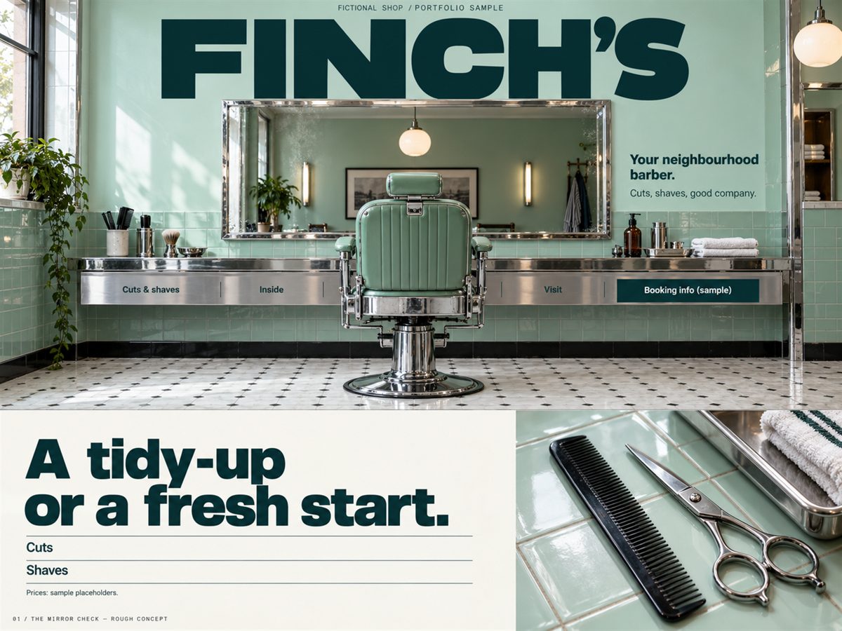 Mint barbershop homepage with a chrome chair